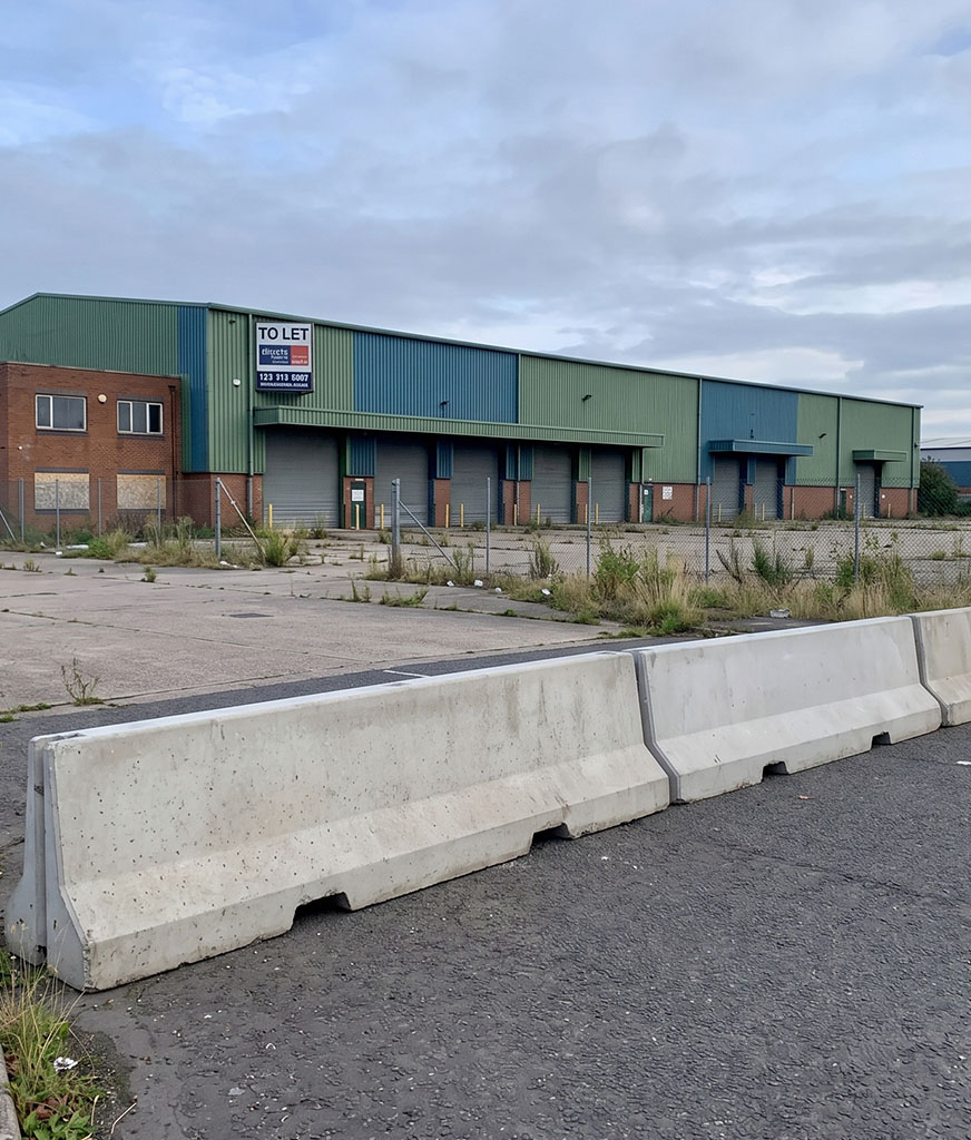 concrete barriers securing a distribution centre