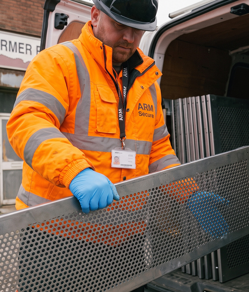 steel security screen being installed on a vacant site